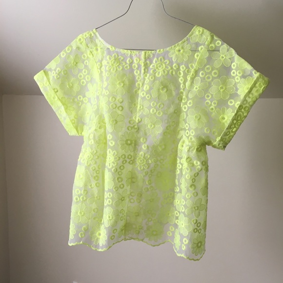 ANTHROPOLOGIE Lime Sheer Embroidered Floral Top - Picture 8 of 8